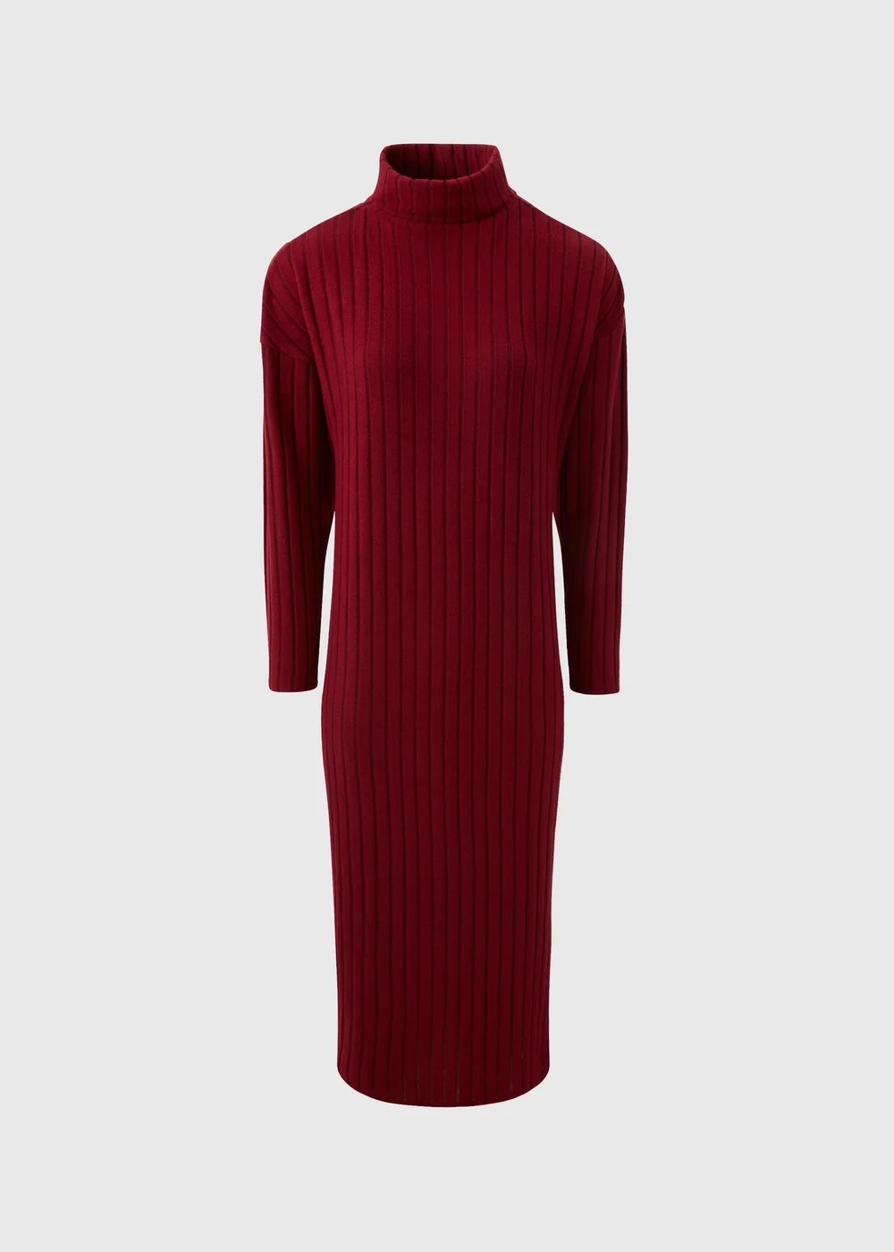 Burgundy Ribbed Roll Neck Midi Dress - 8 Image 4