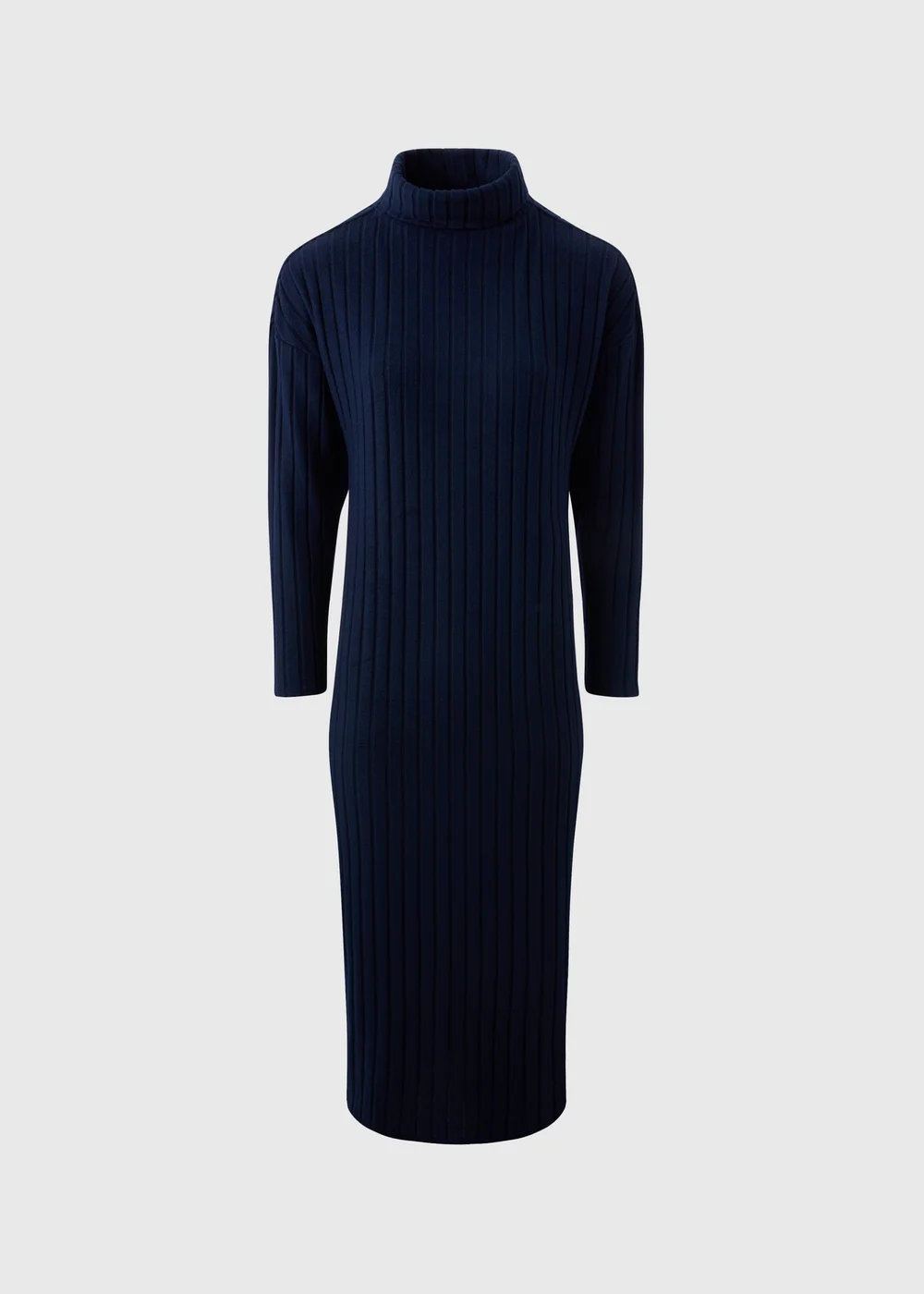 Navy Ribbed Roll Neck Midi Dress - 8 Image 4