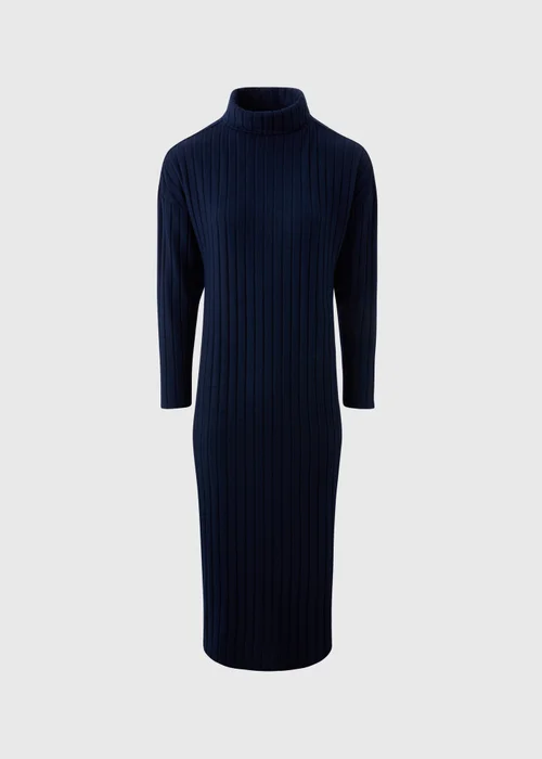 Navy Ribbed Roll Neck Midi Dress - 8 Image 4
