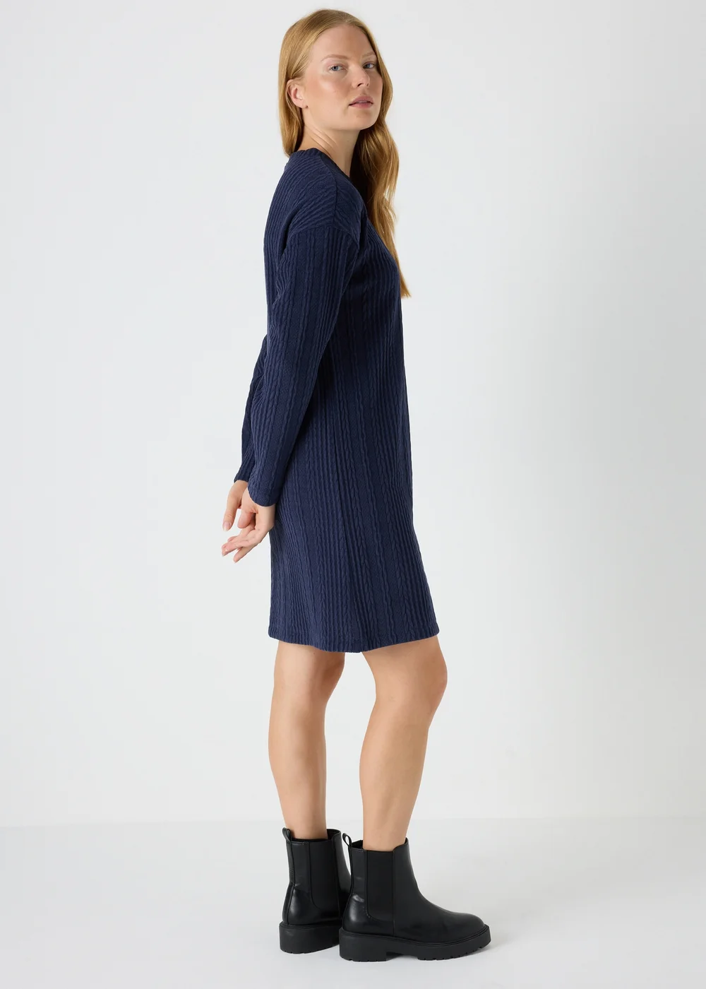 Navy Cable Knit Mini Dress - 8 Image 2