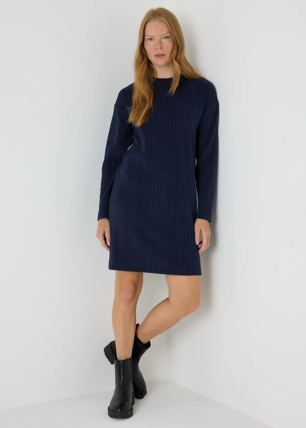 Navy Cable Knit Mini Dress - 8 Image 1
