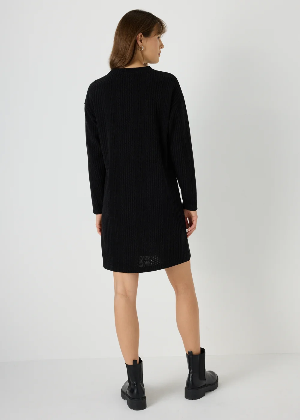 Black Cable Knit Mini Dress - 8 Image 2