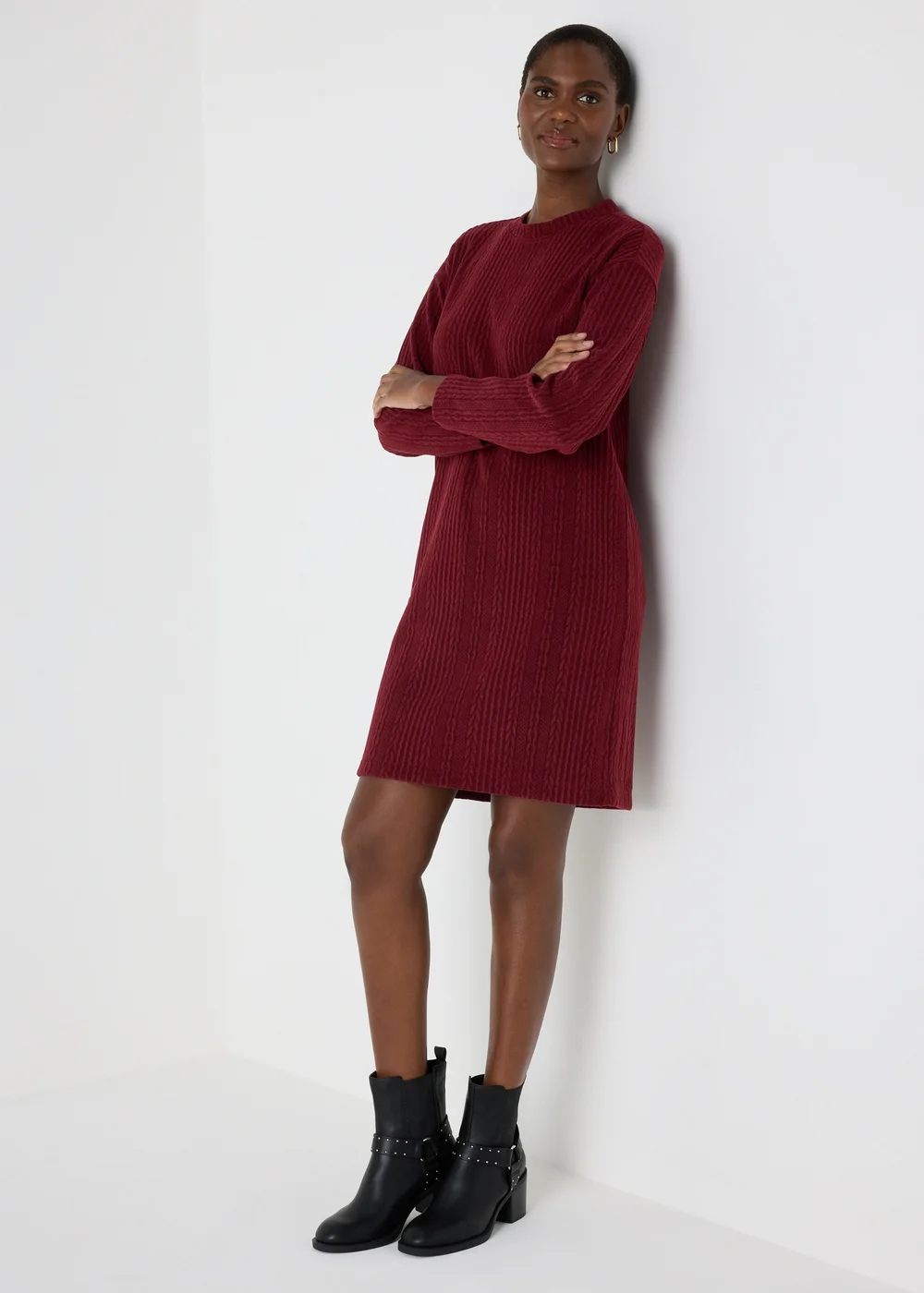 burgundy cable knit dress Wine Cable Knit Sweater Dress X30297