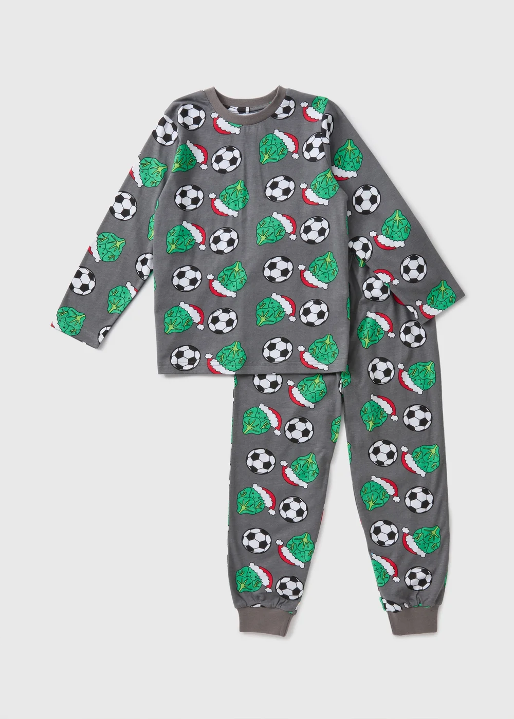 Boys Grey Christmas Sprout Football Pyjama Set (7-13yrs) - Age 7 Years Image 1