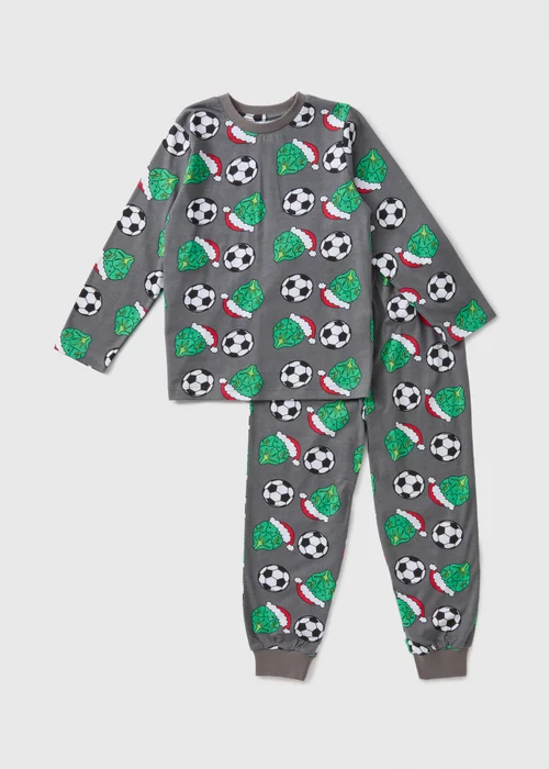 Boys Grey Christmas Sprout Football Pyjama Set (7-13yrs) - Age 7 Years Image 1