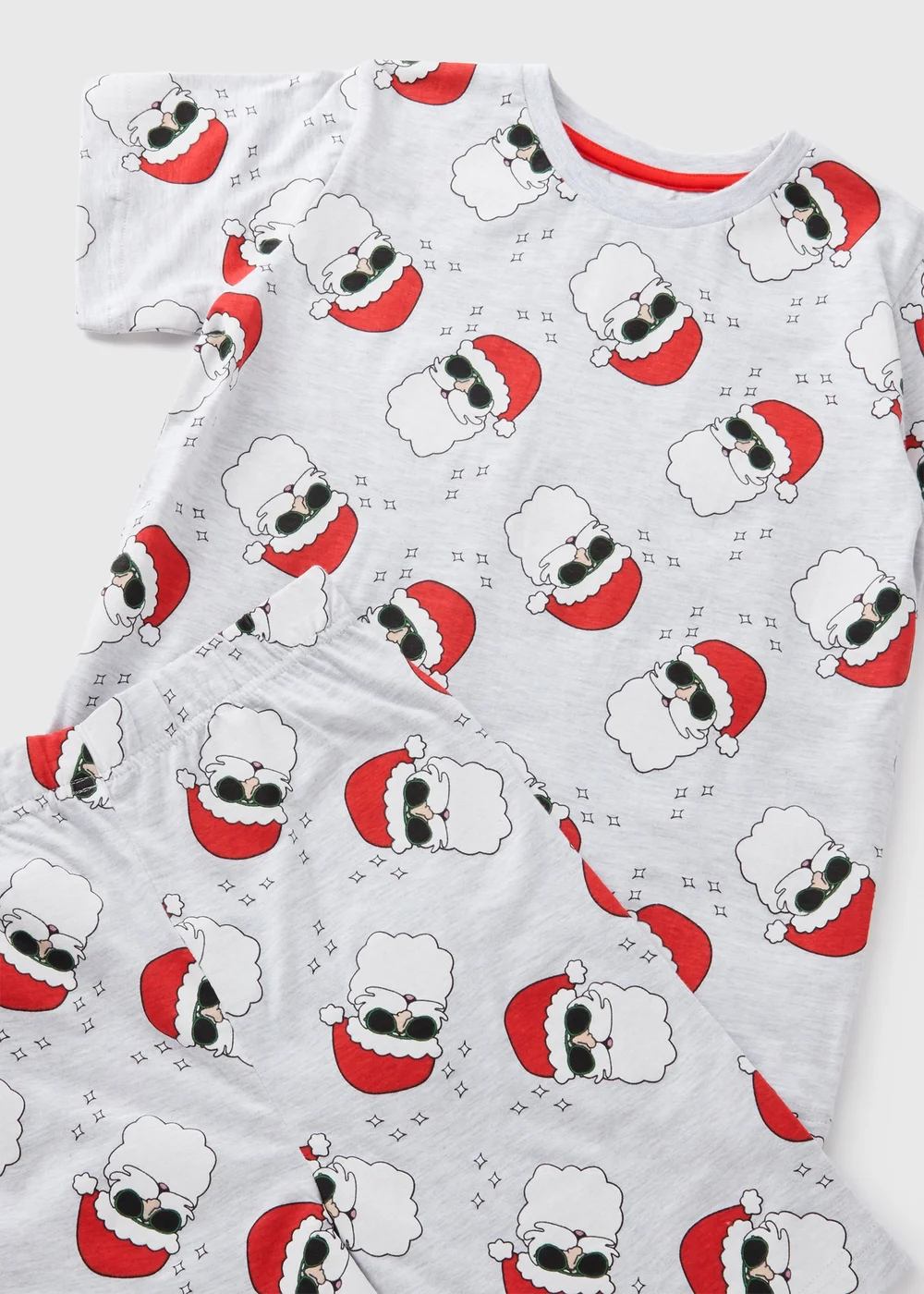 Boys Grey Christmas Santa Top & Shorts Pyjama Set (7-13yrs) - Age 7 Years Image 2