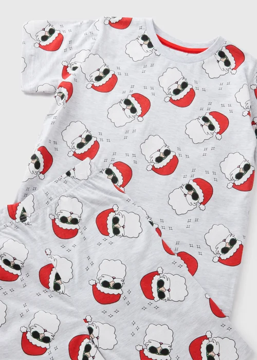 Boys Grey Christmas Santa Top & Shorts Pyjama Set (7-13yrs) - Age 7 Years Image 2
