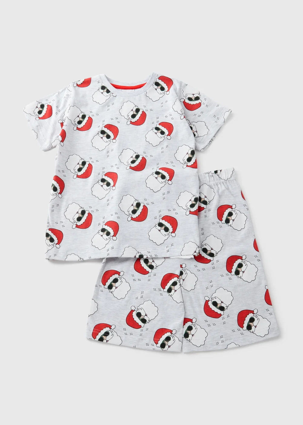 Boys Grey Christmas Santa Top & Shorts Pyjama Set (7-13yrs) - Age 7 Years Image 1