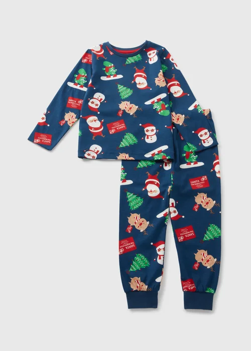 Winter Poem Boys Navy Christmas Top & Bottoms Pyjama Set (1-7yrs) - 1 half year to 2 Image 1
