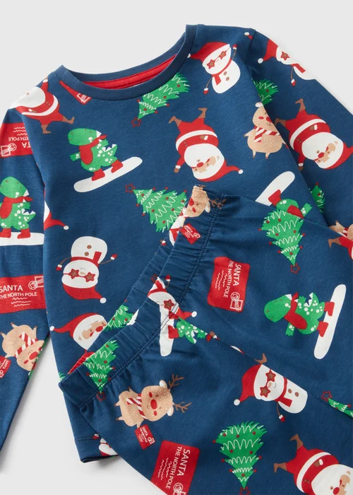 Winter Poem Boys Navy Christmas Top & Bottoms Pyjama Set (1-7yrs) - 1 half year to 2 Image 2