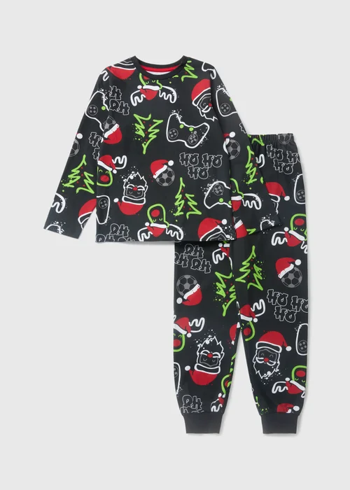 Boys Black Christmas Gaming Pyjama Set (7-12yrs) - Age 7 Years Image 1