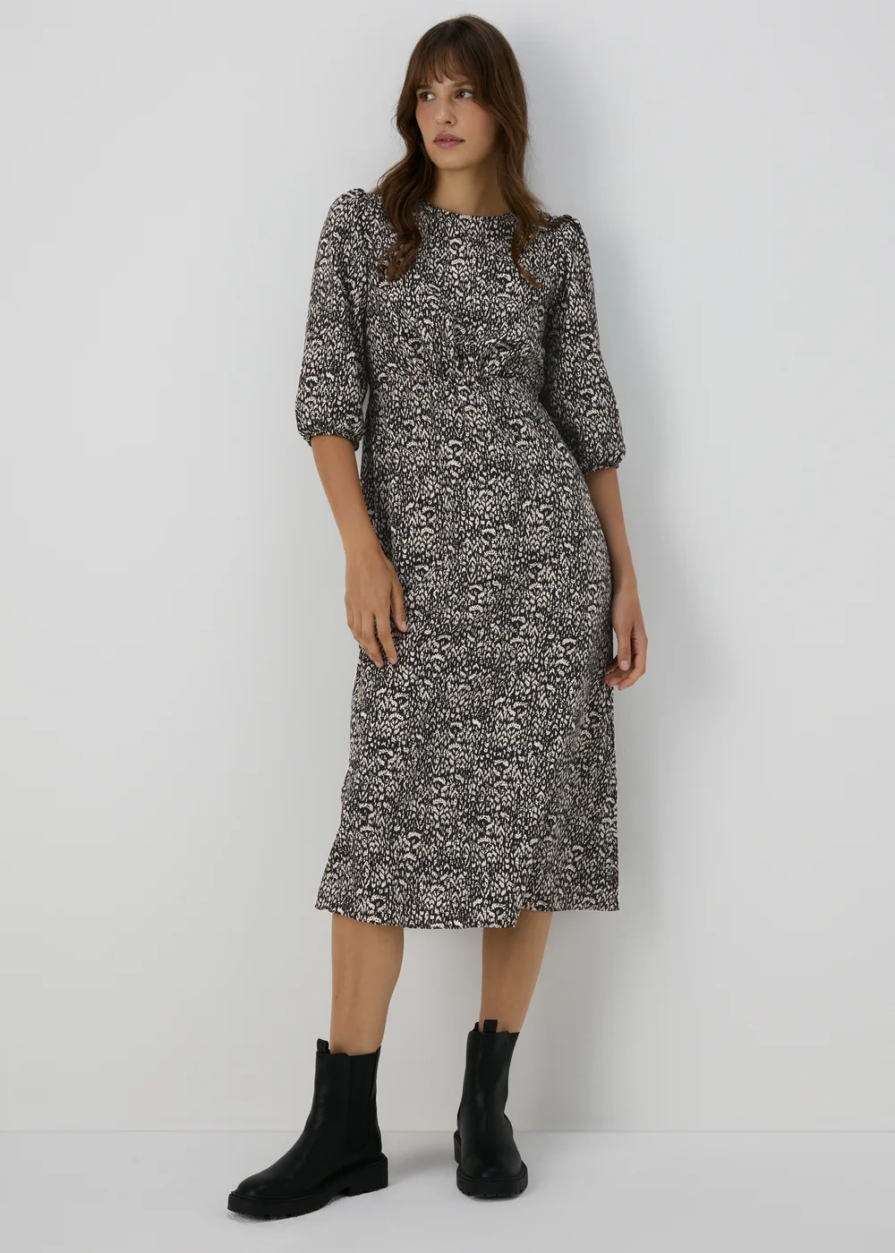 Black Printed Midi Dress - 8 Image 1