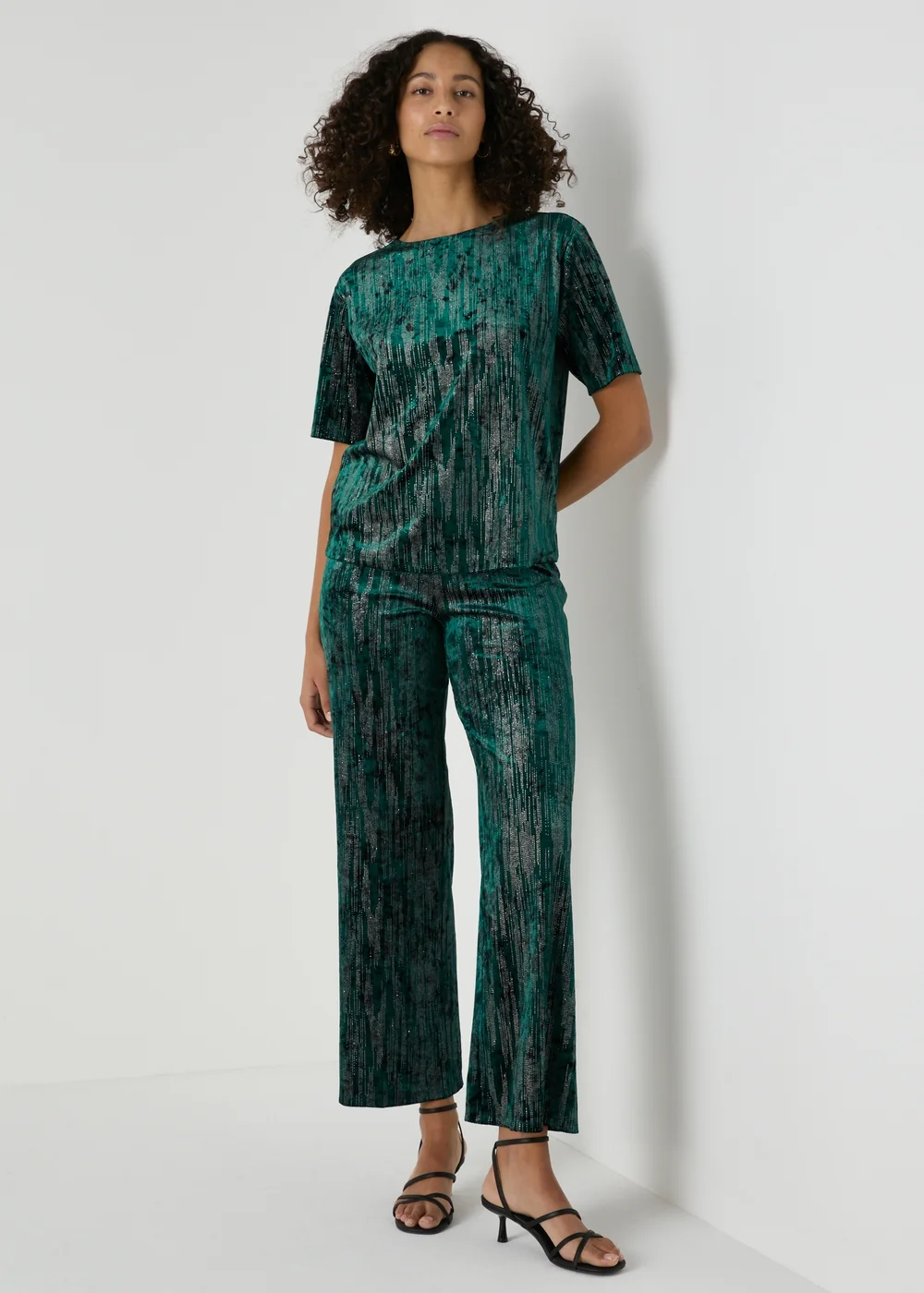 Et Vous Green Glitter Velvet Top - Size 8 Image 3