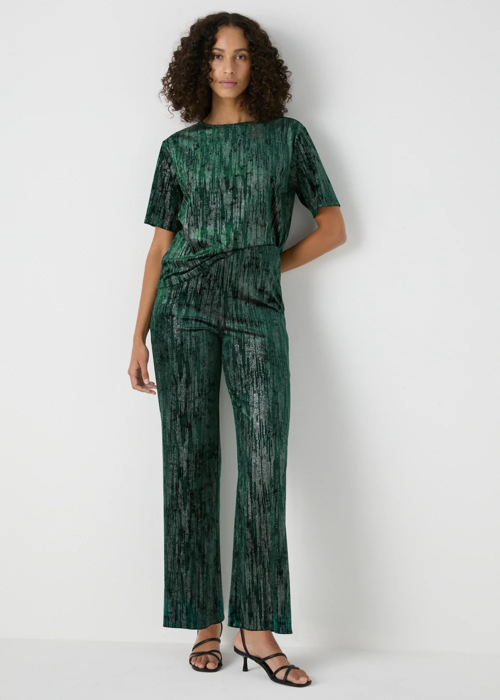 Et Vous Green Glitter Velvet Trousers - 8 Image 1
