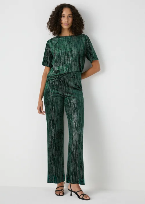 Et Vous Green Glitter Velvet Trousers - 8 Image 1