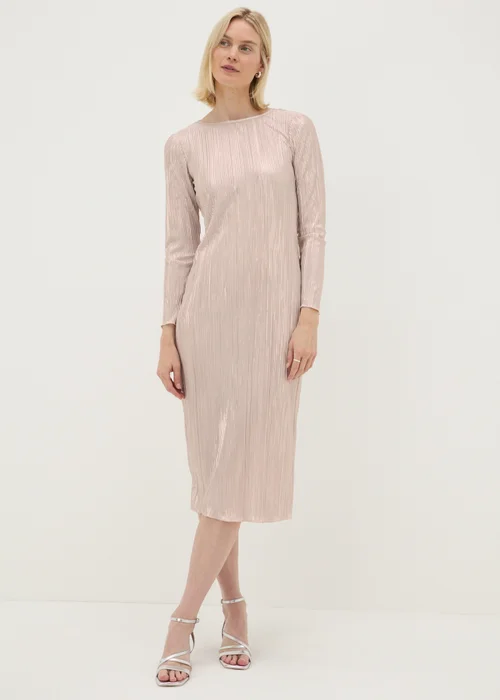 Pink Metallic Plisse Midi Dress - 8 Image 1