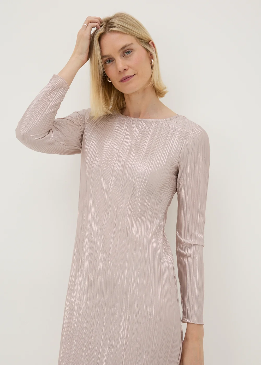 Pink Metallic Plisse Midi Dress - 8 Image 3