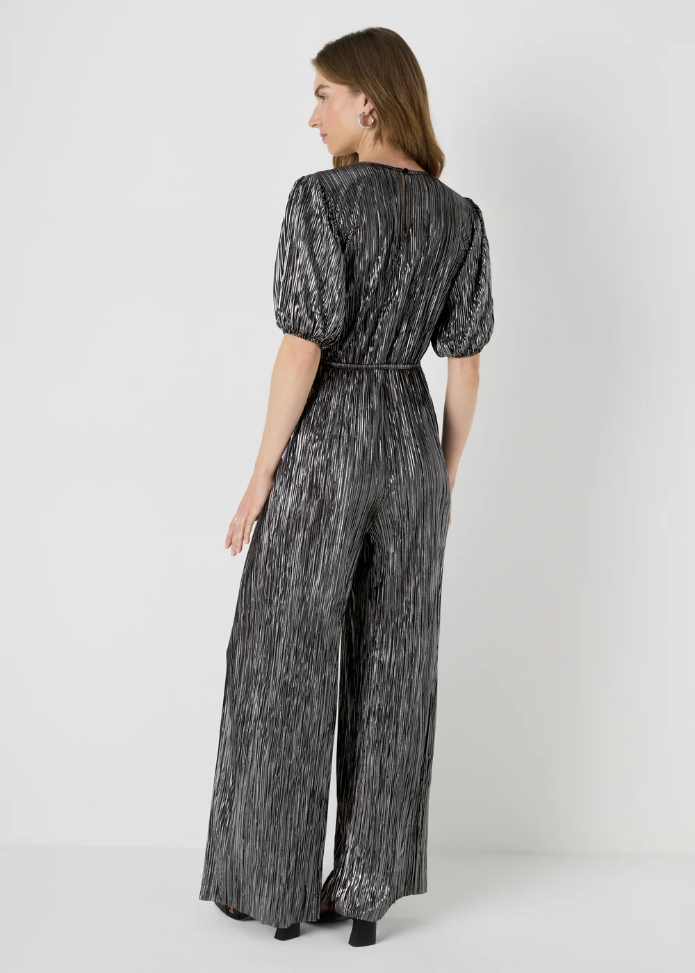 Black Metallic Plisse Jumpsuit - 8 Image 2