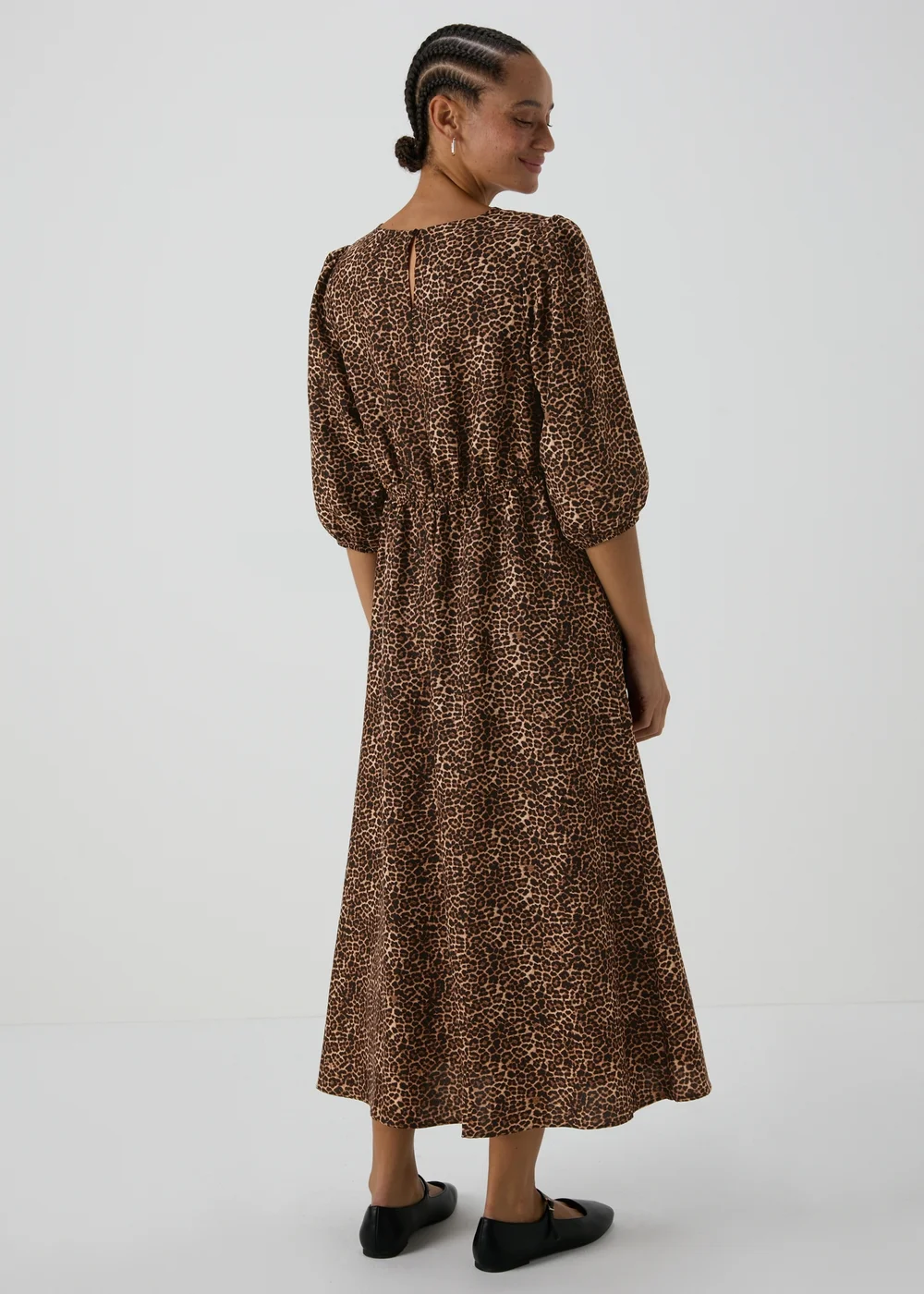 Brown Leopard Print Midi Dress - 8 Image 2