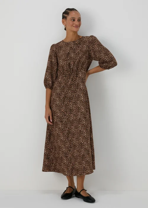 Brown Leopard Print Midi Dress - 8 Image 4