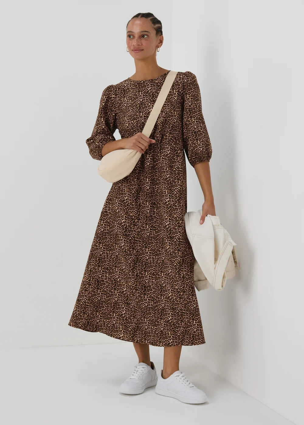 Brown Leopard Print Midi Dress - 8 Image 1