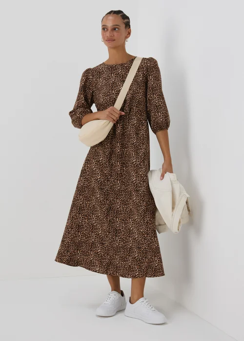 Brown Leopard Print Midi Dress - 8 Image 1