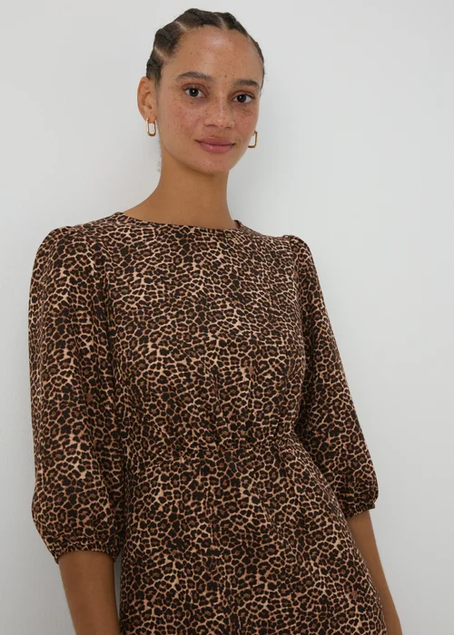 Brown Leopard Print Midi Dress - 8 Image 3