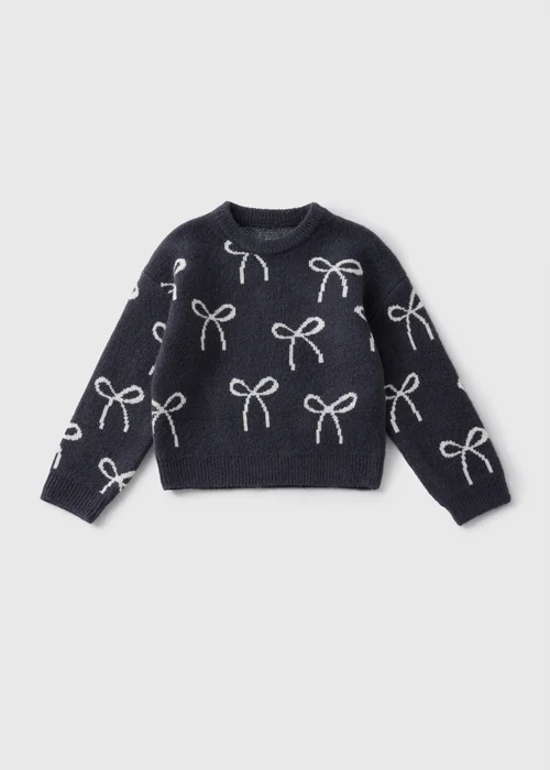 Girls Charcoal Bow Knitted Jumper (1-7yrs) - 2-3 Yrs Image 1
