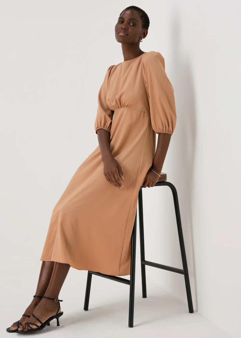 Camel Midi Tea Dress - 8 Image 4