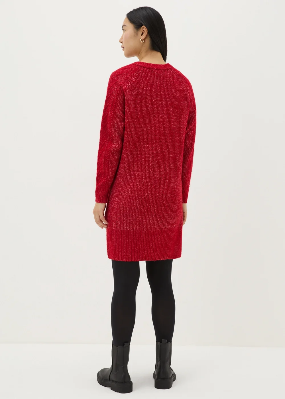Red Cable Knit V Neck Mini Dress - XS Image 3