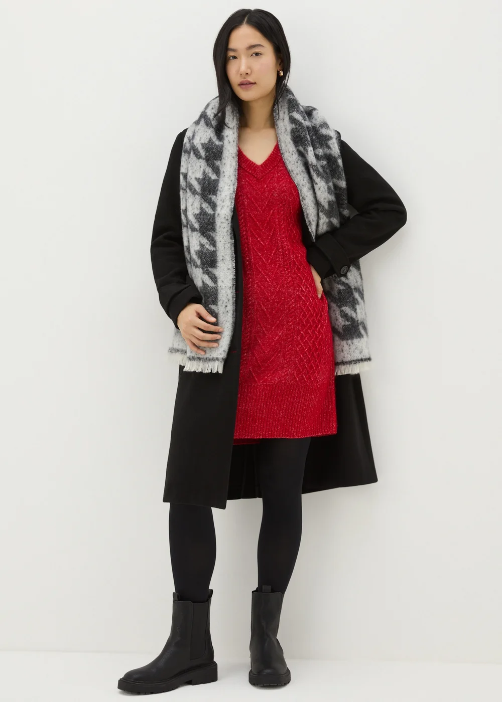Red Cable Knit V Neck Mini Dress - XS Image 1