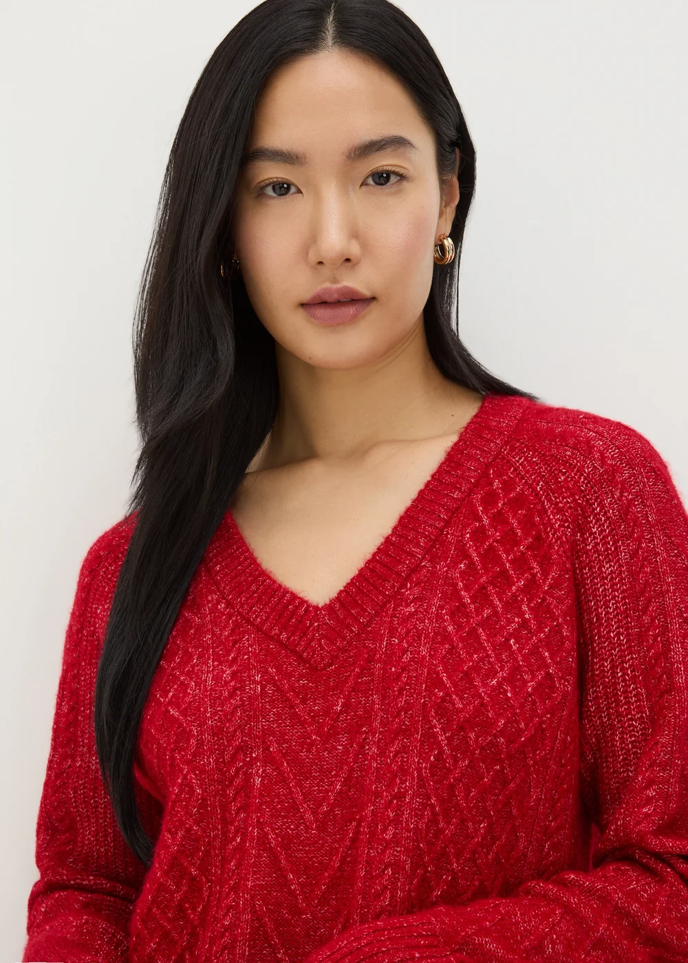 Red Cable Knit V Neck Mini Dress - XS Image 2
