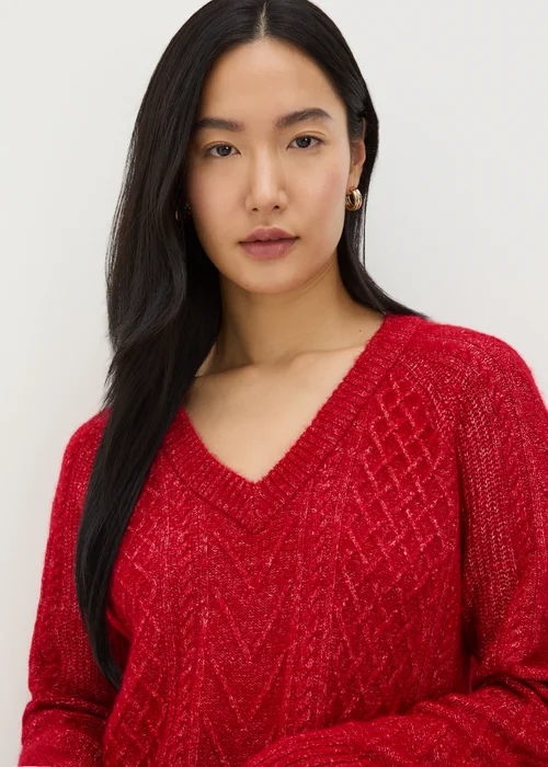 Red Cable Knit V Neck Mini Dress - XS Image 2