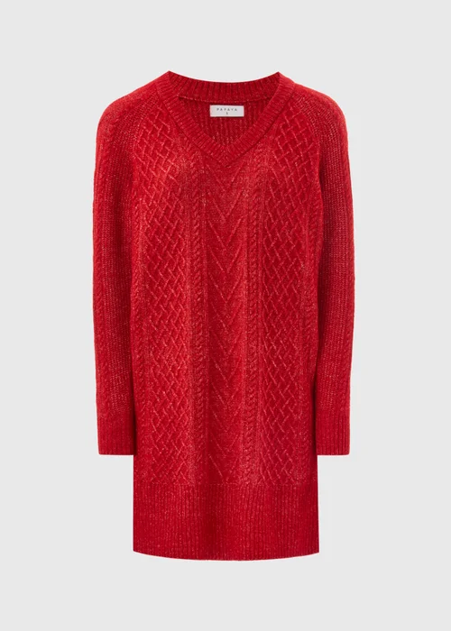 Red Cable Knit V Neck Mini Dress - XS Image 4
