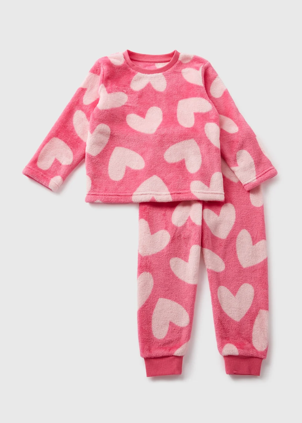 Girls Pink Heart Fleece Top & Bottoms Pyjama Set (1-7yrs) - Age 2 - 3 Years Image 1