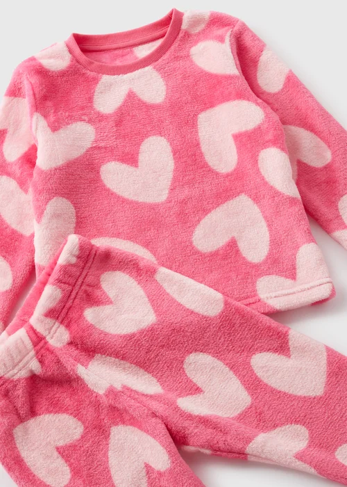 Girls Pink Heart Fleece Top & Bottoms Pyjama Set (1-7yrs) - Age 2 - 3 Years Image 2