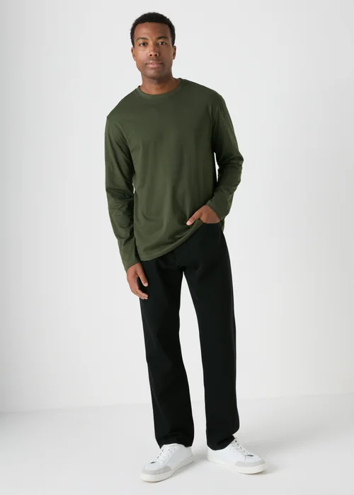 Khaki Essential Crew Neck Long Sleeve T-Shirt - S Image 1
