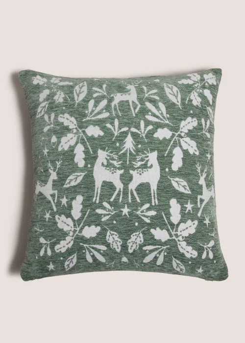 Green Stag Chenille Cushion Image 1