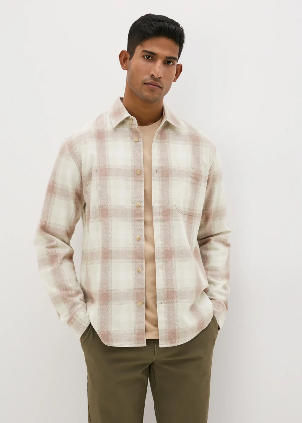 Ecru Check Flannel Shirt - S Image 1