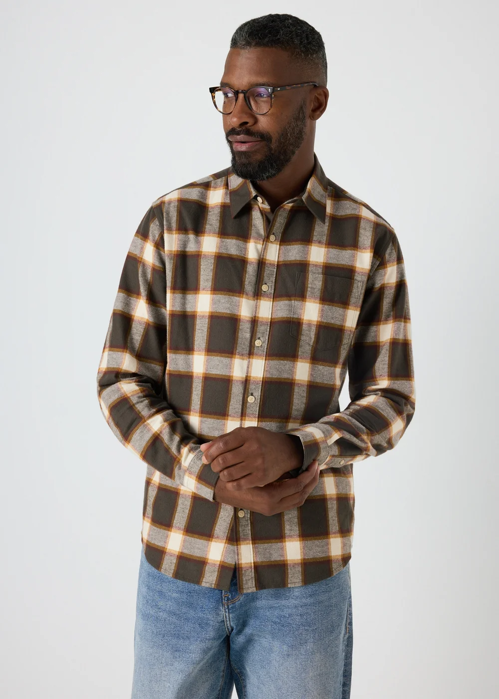 Khaki Check Flannel Shirt - S Image 1