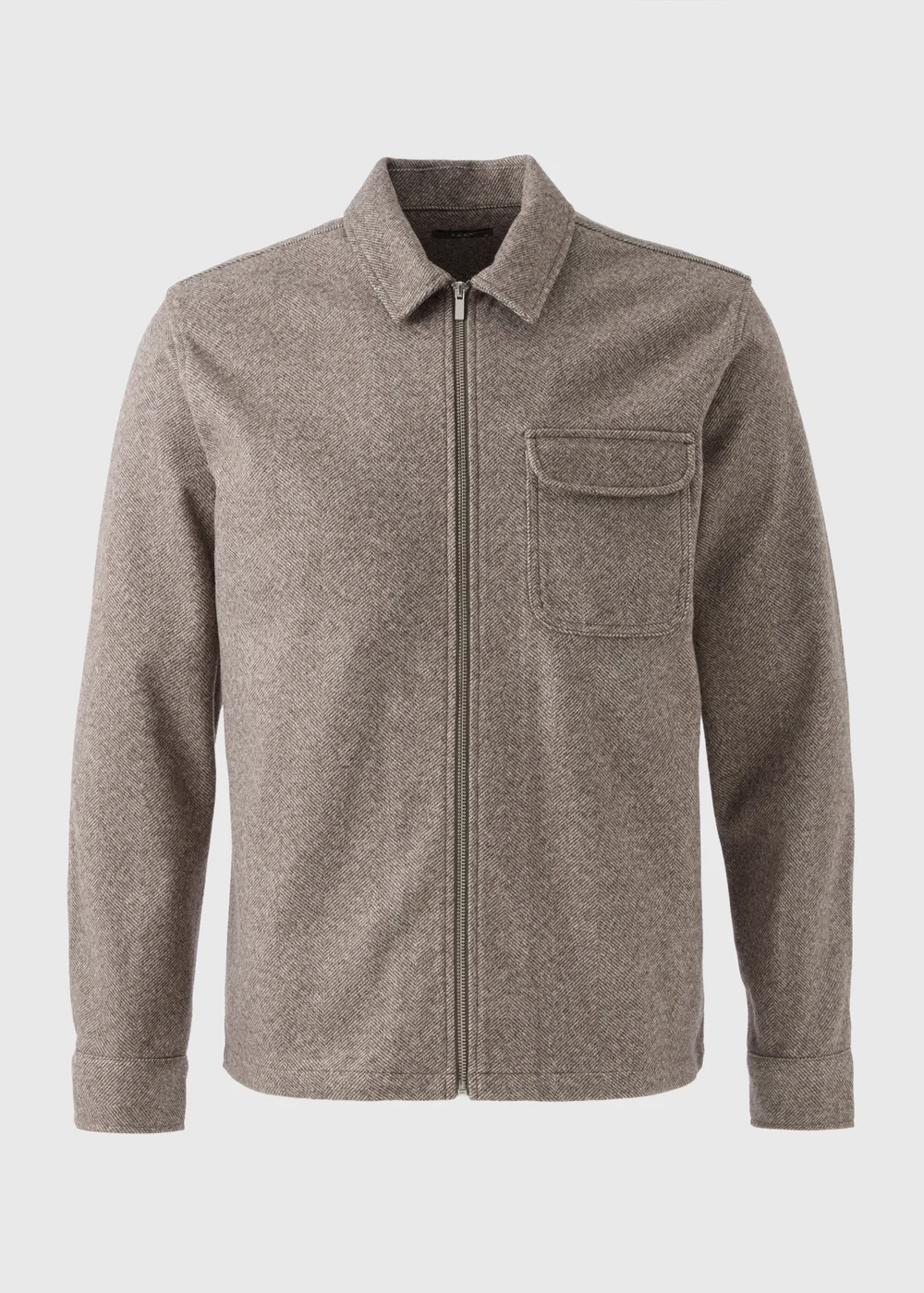 Brown Herringbone Zip Up Shacket - S Image 4