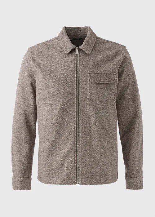Brown Herringbone Zip Up Shacket - S Image 4