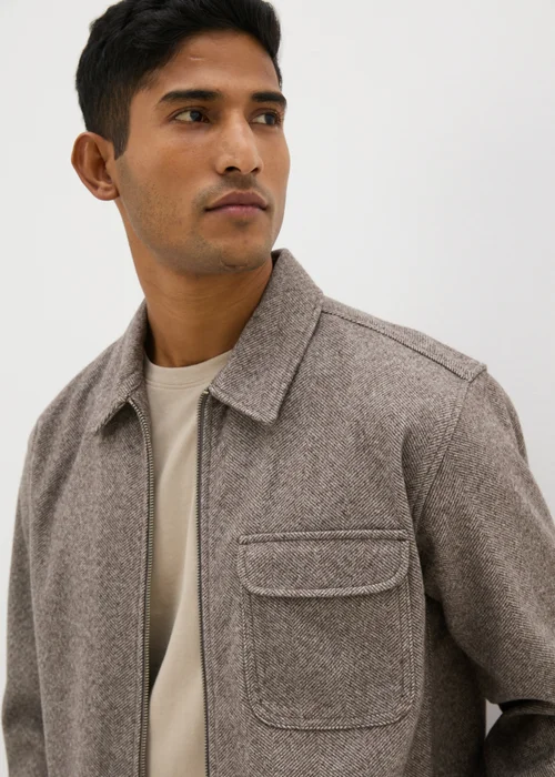 Brown Herringbone Zip Up Shacket - S Image 2