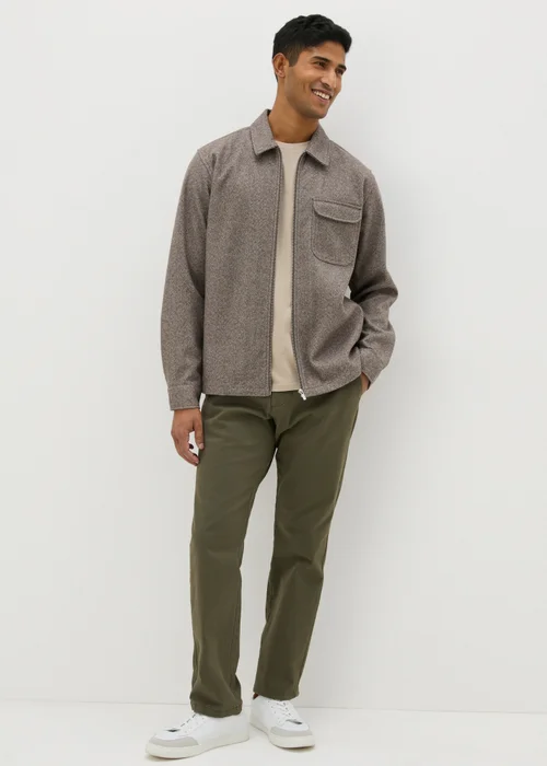 Brown Herringbone Zip Up Shacket - S Image 3