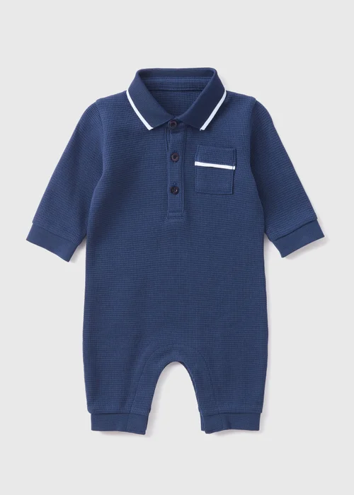 Baby Navy Polo Romper (Newborn-23mths) - 0-3 months Image 1