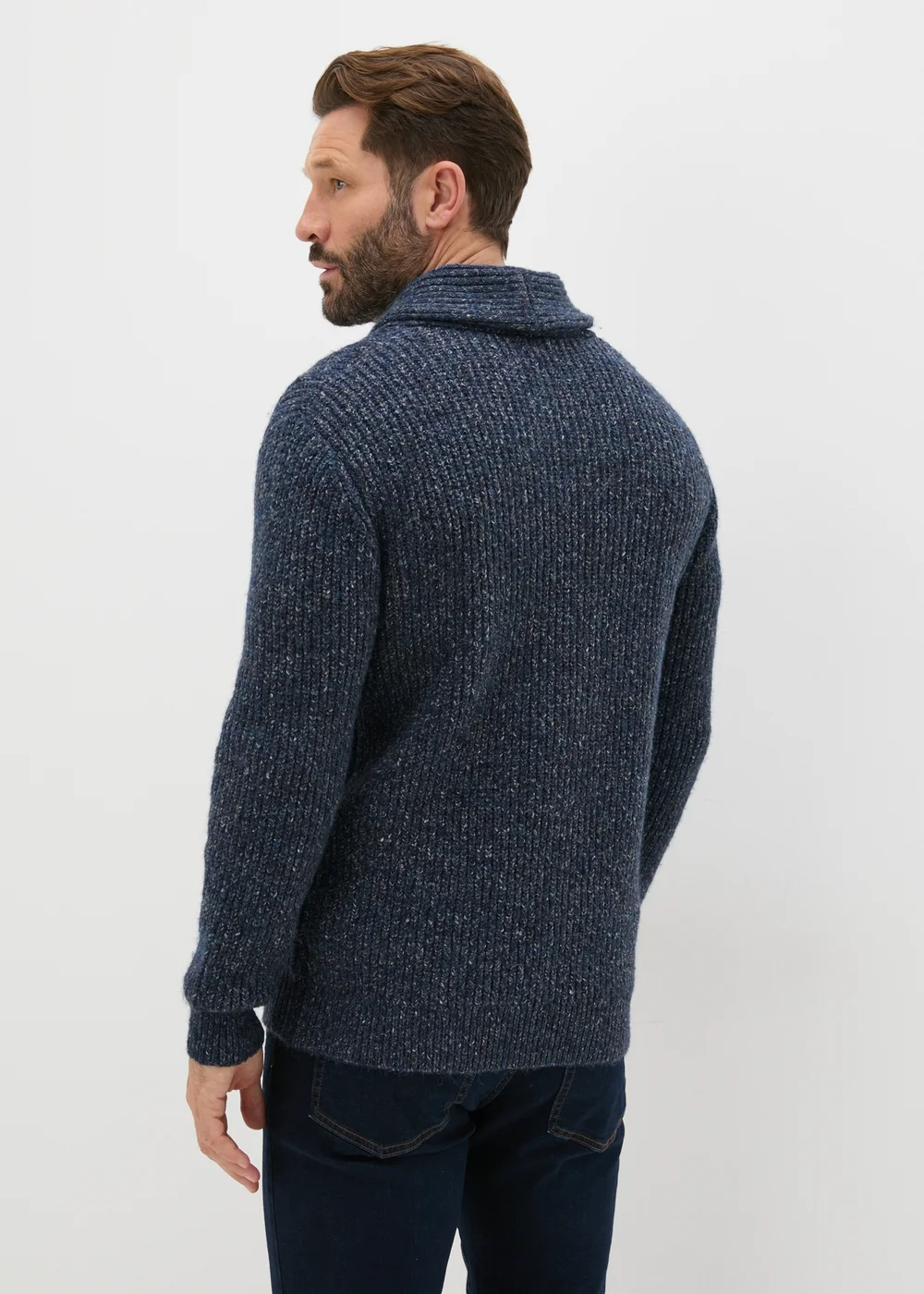 Blue Knitted Shawl Neck Jumper - S Image 2
