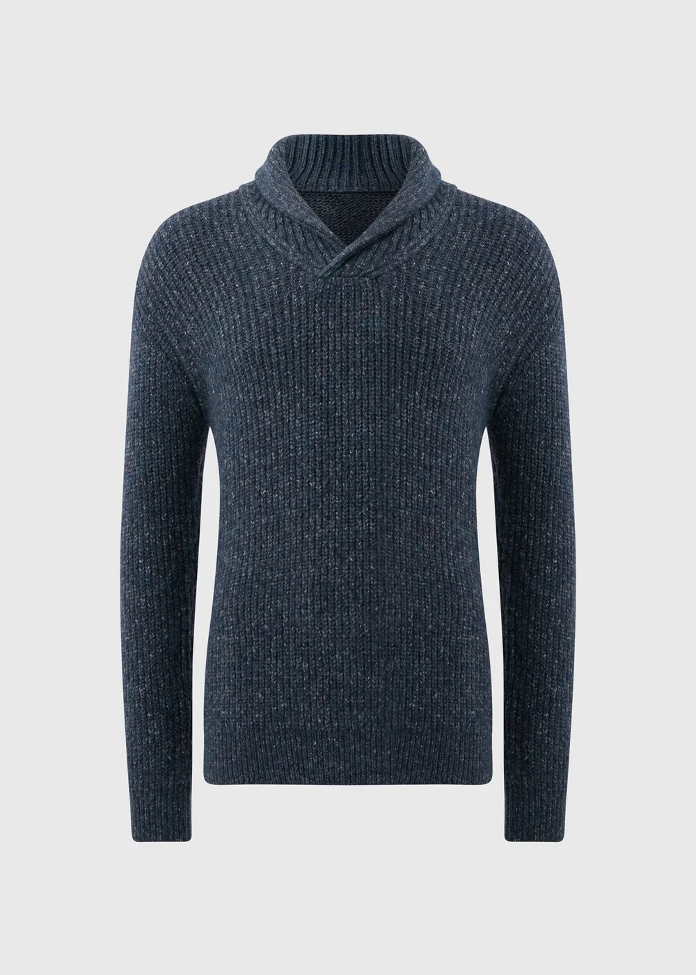 Blue Knitted Shawl Neck Jumper - S Image 4