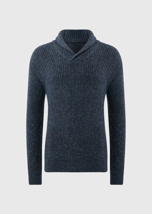 Blue Knitted Shawl Neck Jumper - S Image 4