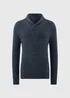 Blue Knitted Shawl Neck Jumper - S Image 4