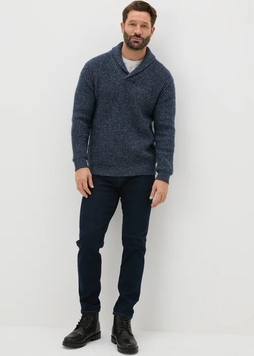Blue Knitted Shawl Neck Jumper - S Image 3